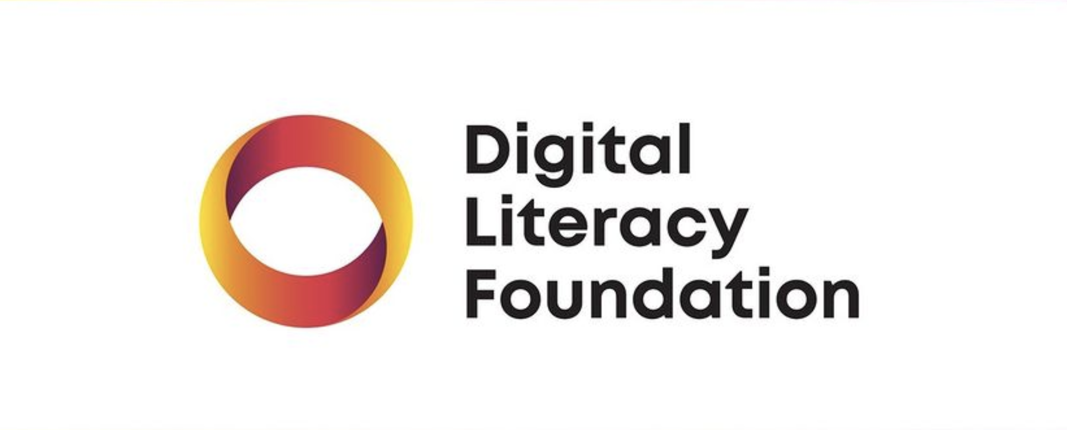 A gradient yellow, orange and purple circle logo on a white background. Text says Digital Literacy Foundation in black text.